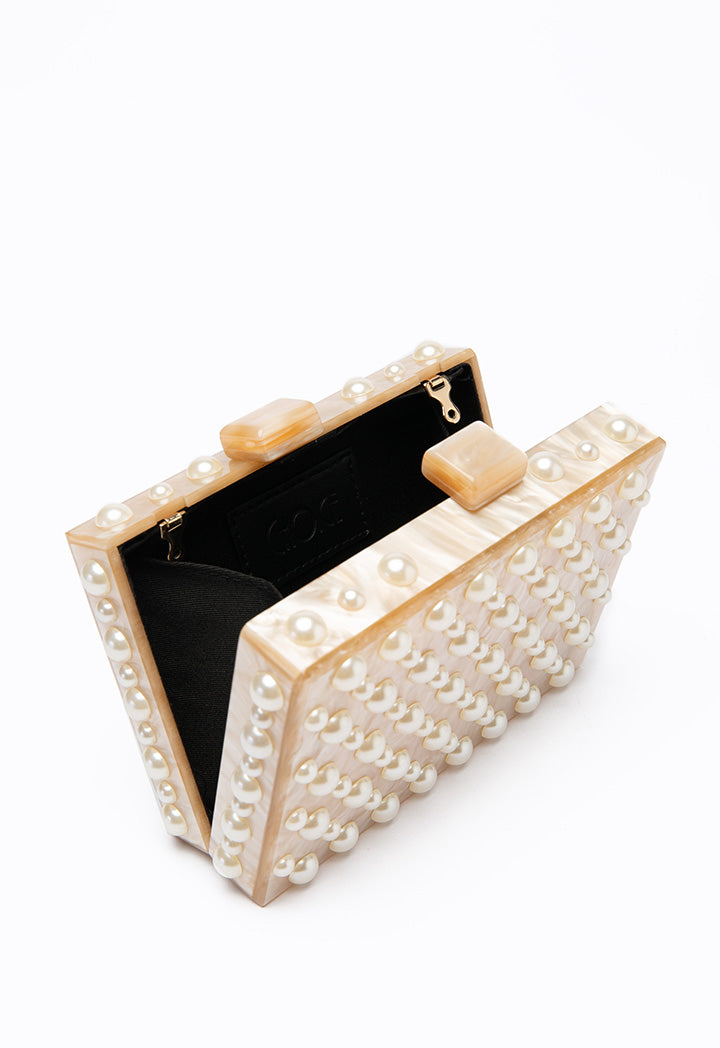 Choice Pearly Resin Clutch Bag Beige
