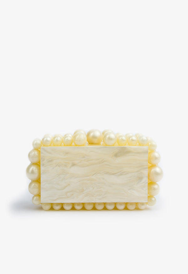 Choice Milky Faux Pearls Crossbody Clutch Beige