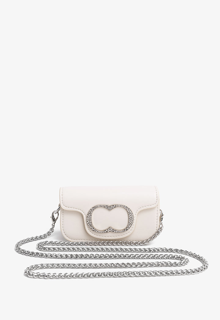 Choice Crystal Monogram Mini Cross Body Bag Cream