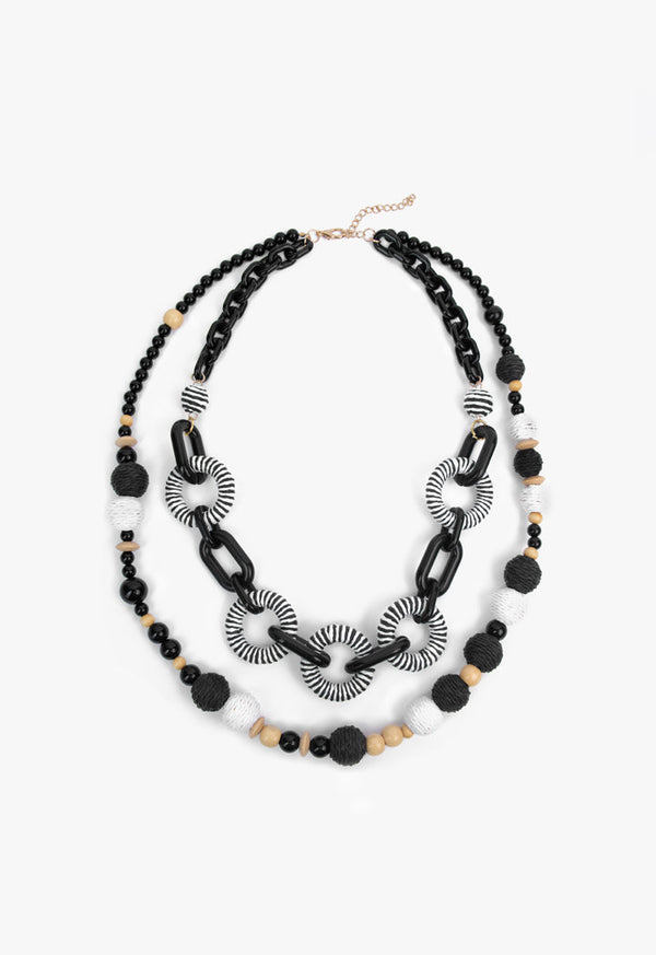 Choice Multi-Necklace With Ring Round Detail Black