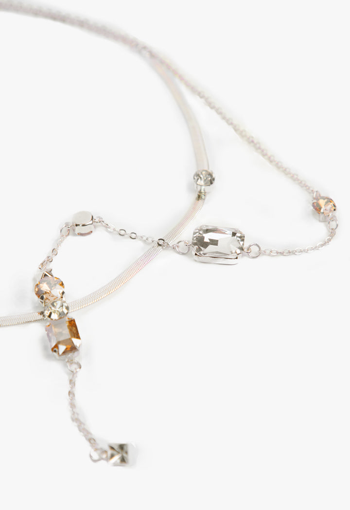 Choice Rhinestones Embellished Modern Necklace Silver