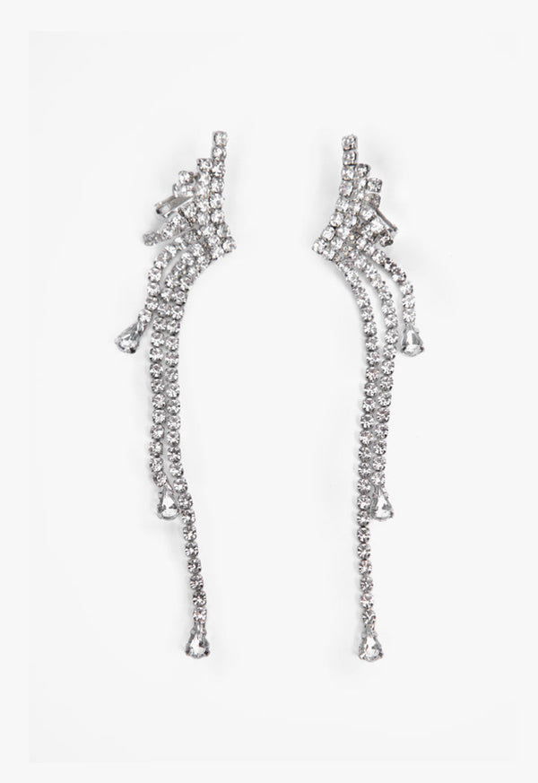 Choice Crystal Fringes Faux Pearls Earrings Silver