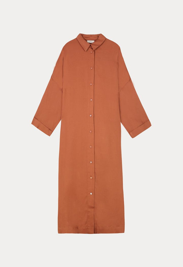 Choice Basics Wide Placket Shirt Dress Terracotta
