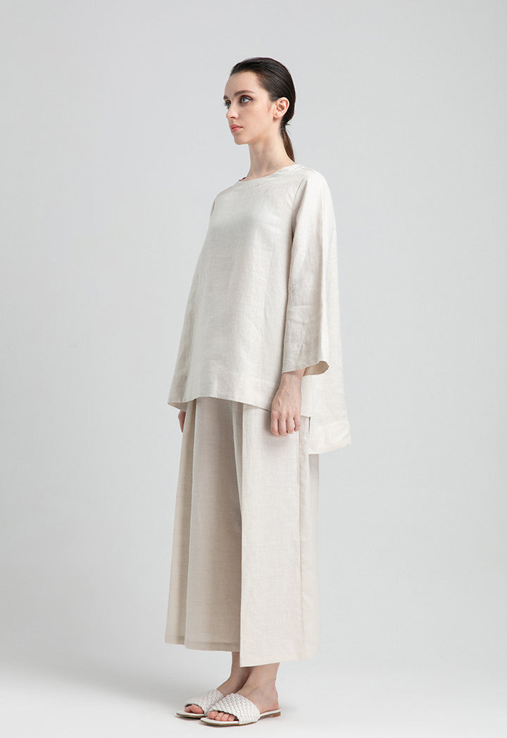 Choice High Low Black Blouse Beige Melange