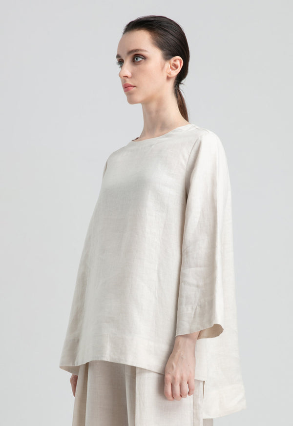 Choice High Low Black Blouse Beige Melange