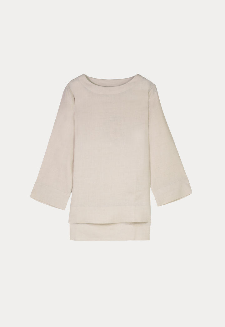 Choice High Low Black Blouse Beige Melange