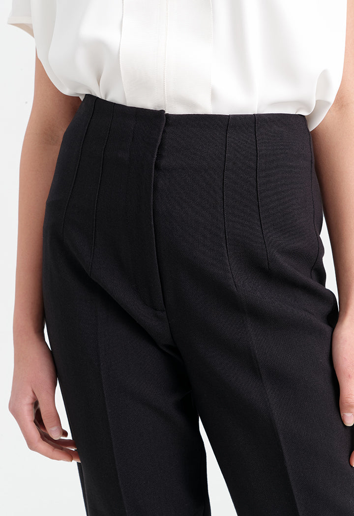 Choice Solid Trouser With Pleats At Waist Black