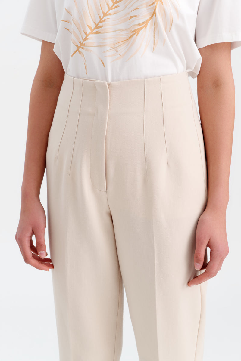Choice Solid Trouser With Pleats At Waist Light Beige