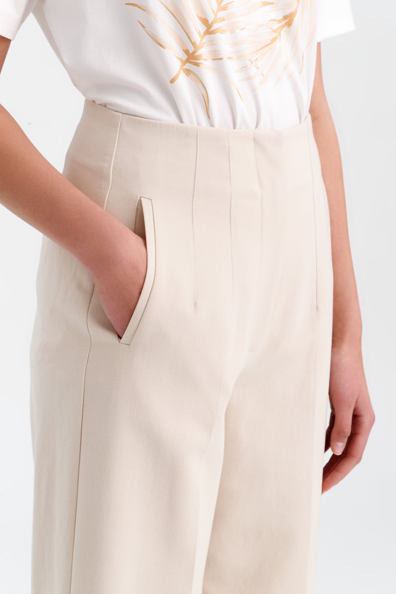 Choice Solid Pleated Culottes Light Beige