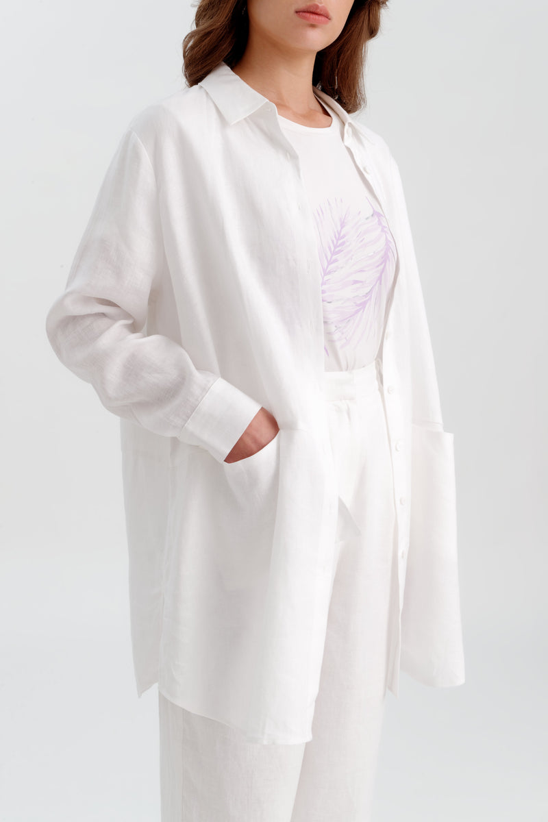 Choice Solid Oversize Shirt With Pockets Off White