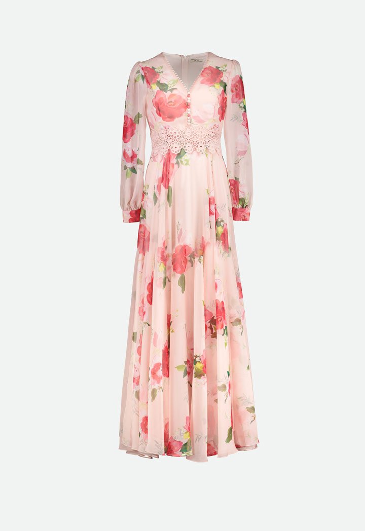 Choice Elegant Floral Chiffon Dress Pinkish Floral