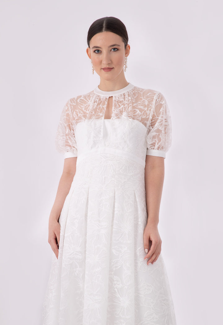 Choice Front And Back Keyhole High Neck Dress Off White