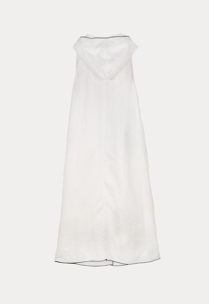 Choice Solid Sleeveless Front Pocket Dress Off White
