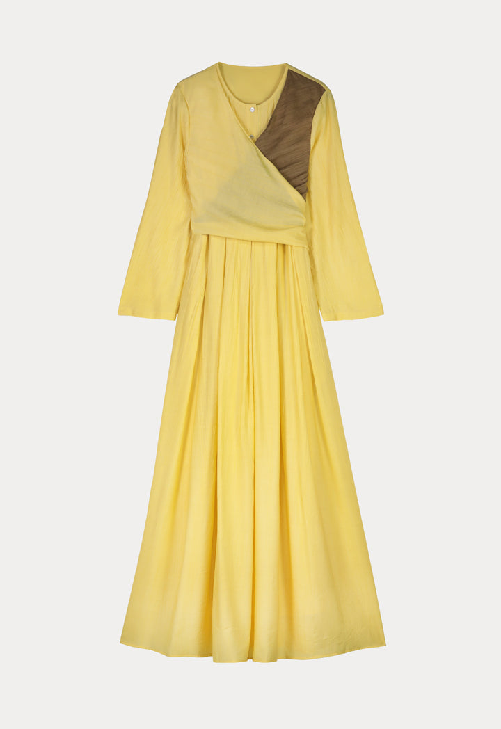 Choice Textured Maxi Dress with Long Sleeves Yellow