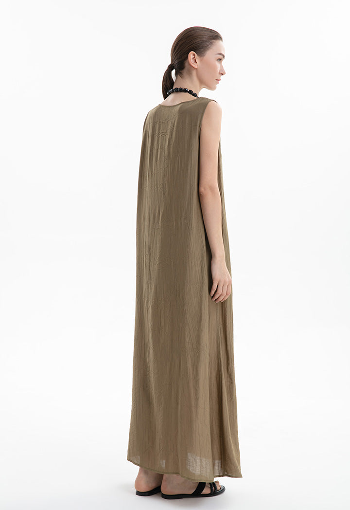Choice Solid Sleeveless Dress Khaki