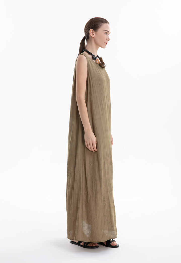 Choice Solid Sleeveless Dress Khaki
