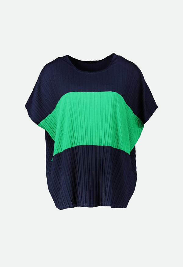 Choice Box Pleated Jersey Blouse  Navy-Green