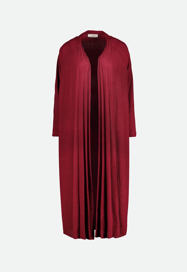 Choice Back Pleated Open Front Outerwear Dark Burgundy
