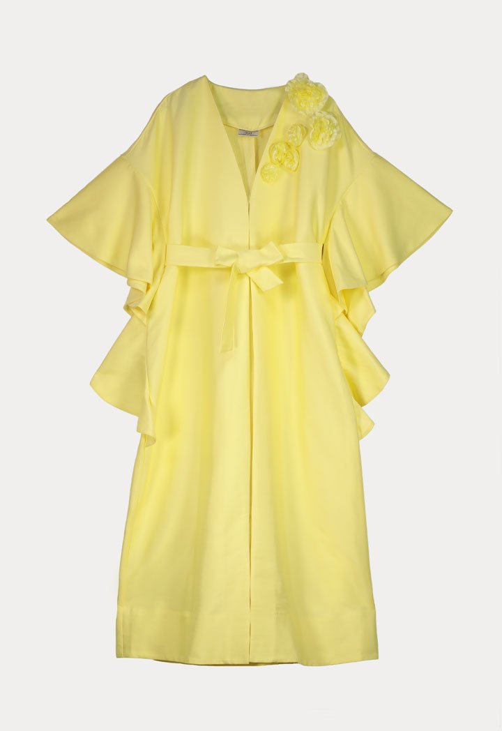 Choice Side Ruffle Butterfly Open Front Outerwear Yellow