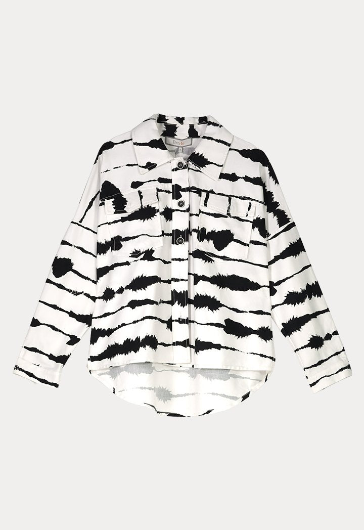 BERRIN Printed Long Sleeve Double Pocket Shirt Jacket BONE/BLACK