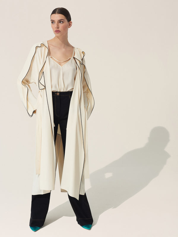 Baqa Contrast Stitched Detail Outet Jacket Vanillia