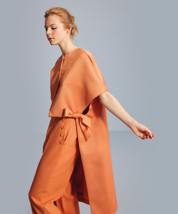 Machka Bow Tie Overcoat With Asymmetric Hem Salmon