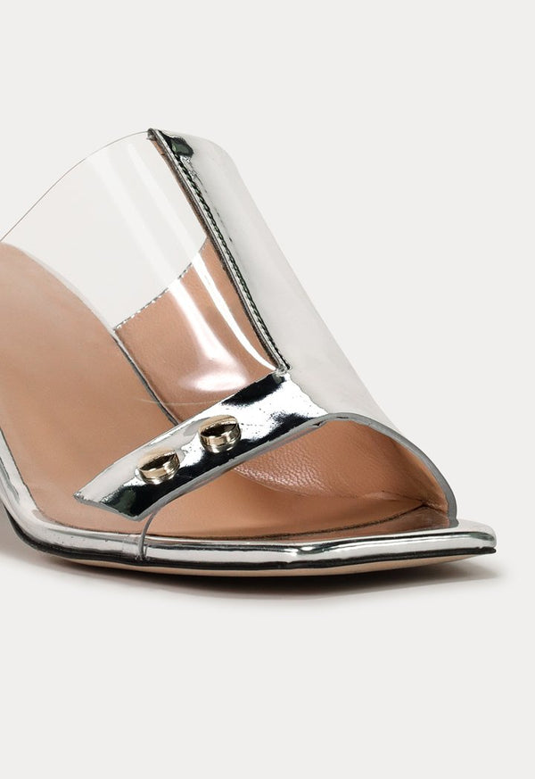 Choice Peep Toe Block Heel Slip On Sandals Silver - Wardrobe Fashion