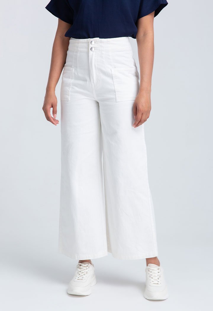 Choice Patch Pocket Denim Culottes Trouser Off White