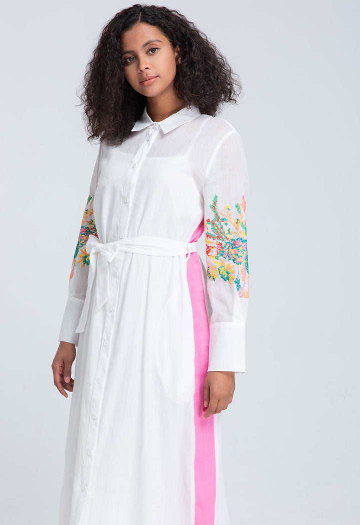 Choice Shirt Collar Embroidered Dress Off White