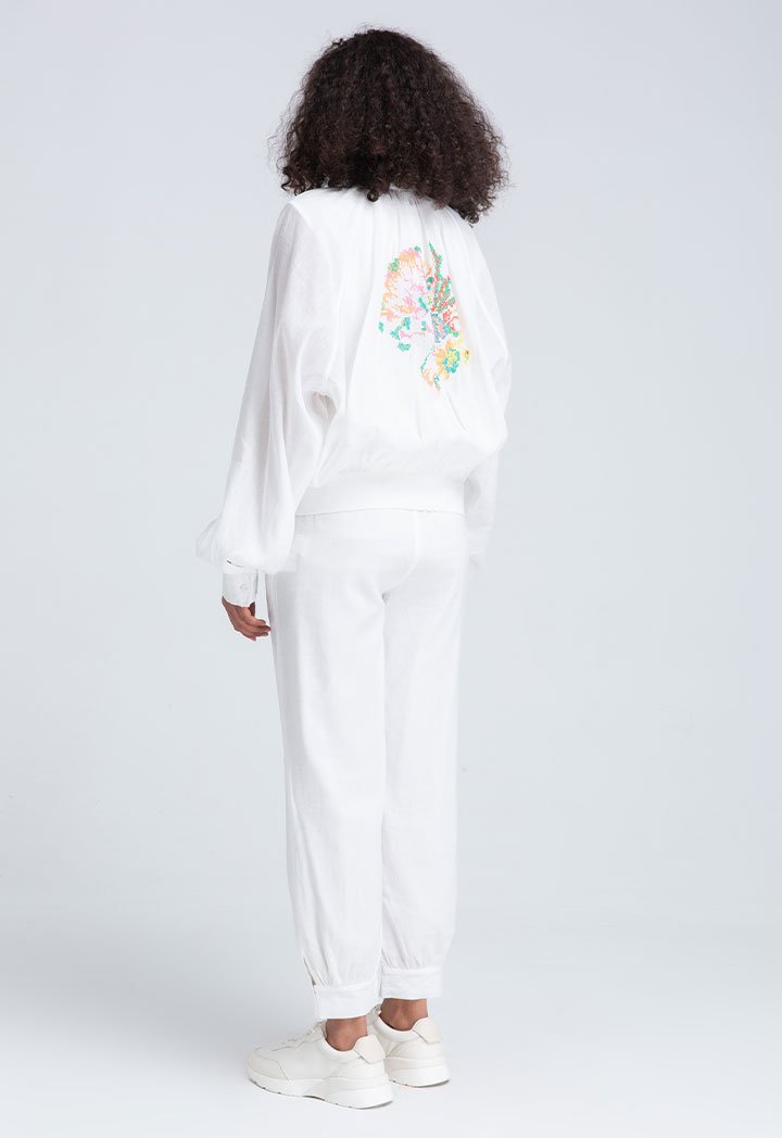 Choice High Neck Embroidered Jacket Off White