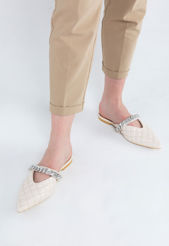 Choice Chunky Chain Strap Pointed Toe Mule Nude