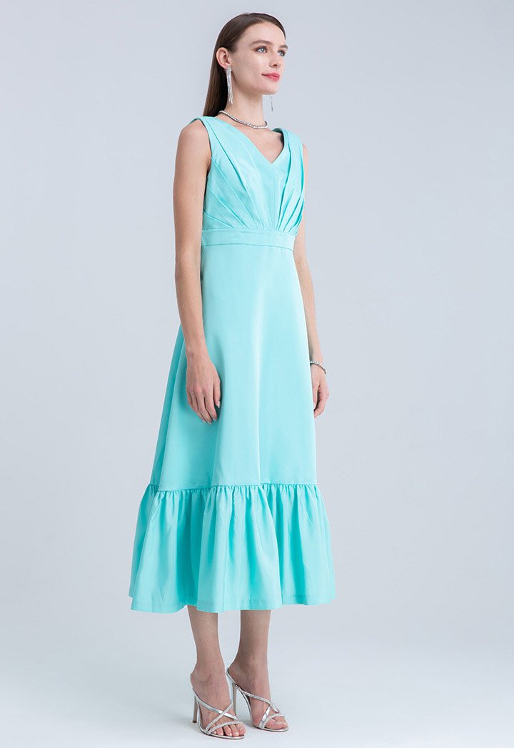Choice Slanted Pleats Frill Hem Sleeveless Dress Mint