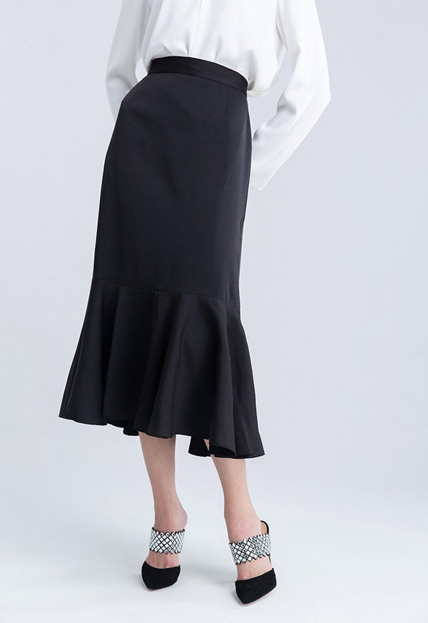 Choice Frill Hem Pencil Cut Skirt Black