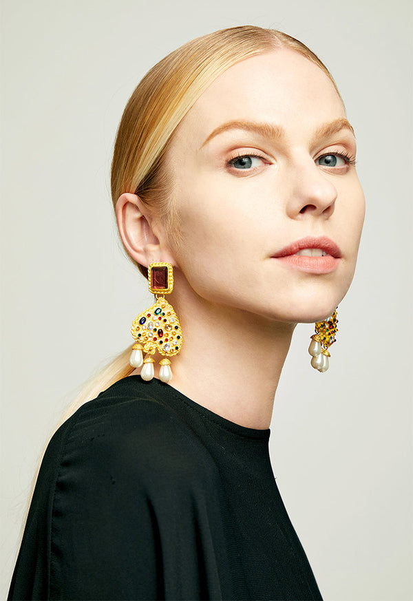 Choice Ornate Gold  Drop Earrings Multicolor