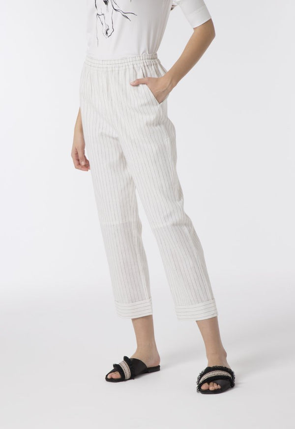 Choice Stripes Muslin Cloth Trouser Off White