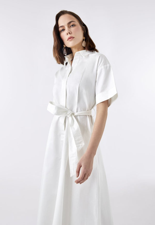 Choice Schiffli Lace Hem Dress Off White - Wardrobe Fashion
