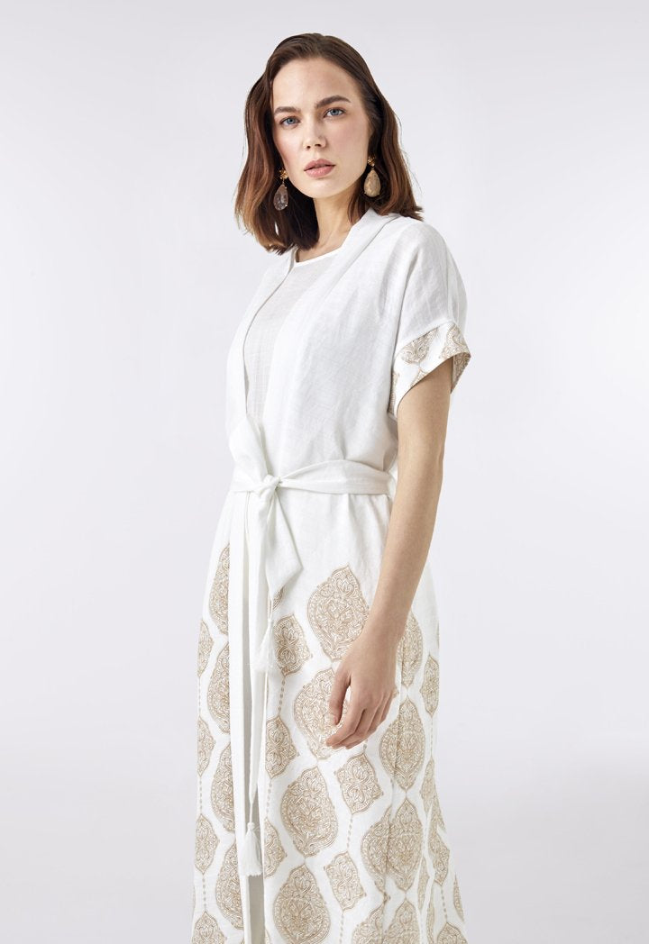 Choice Paisley Print Maxi Outerwear Off White - Wardrobe Fashion