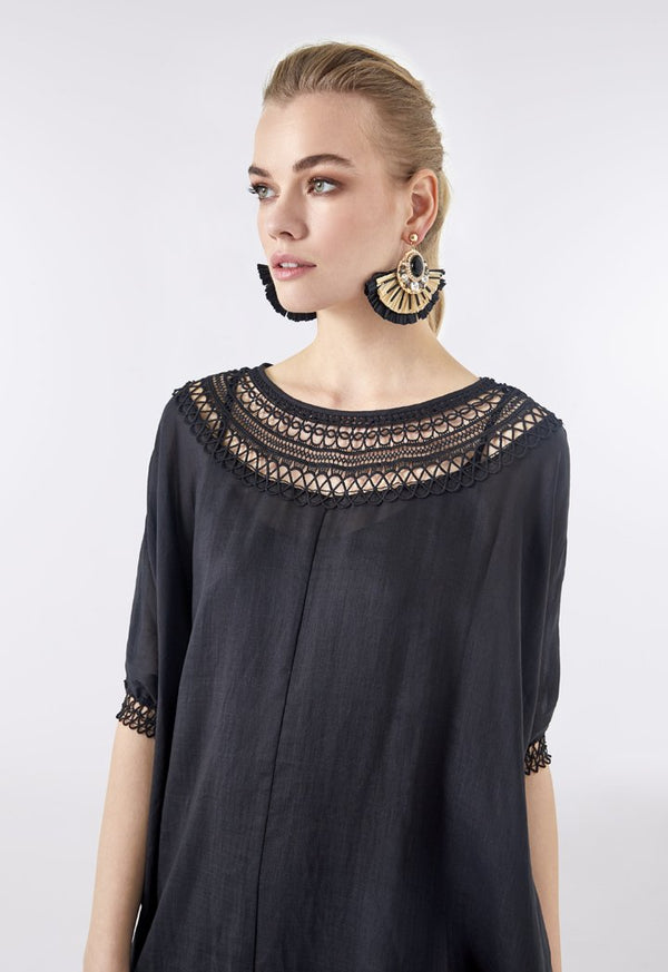 Choice Embroidered Neckline Maxi Dress Black - Wardrobe Fashion
