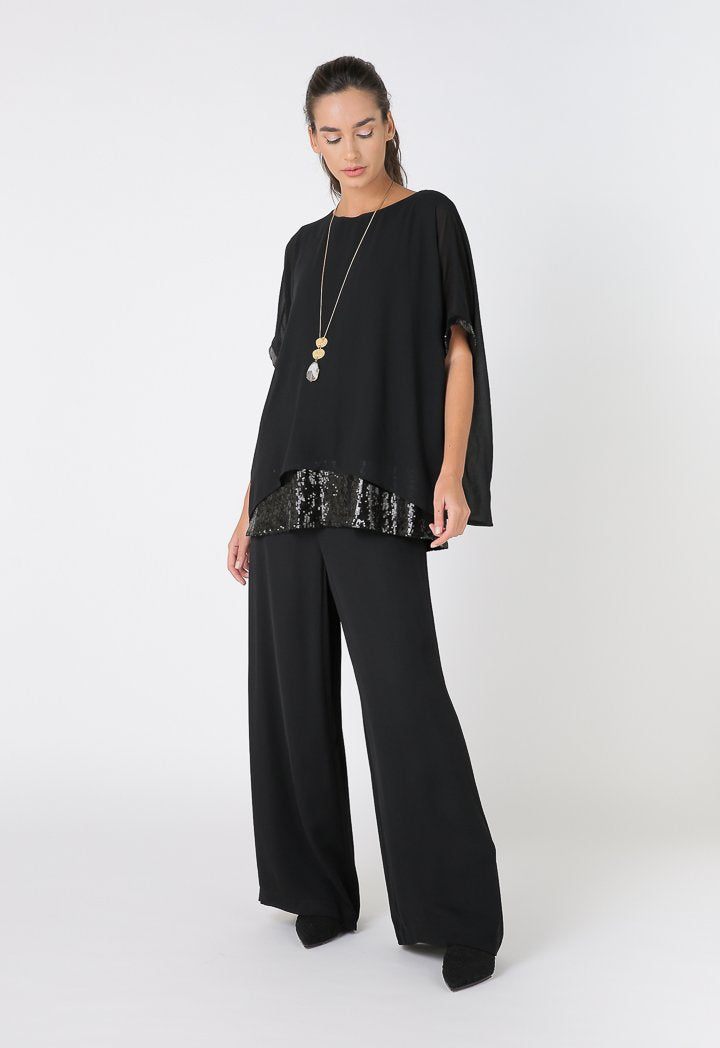 Choice Crepe Georgette Layered Sequins Blouse Black