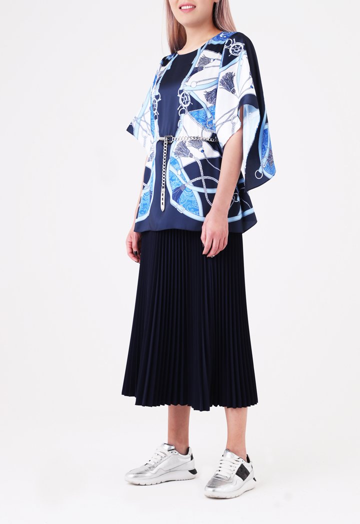 Choice Printed Butterfly Sleeve Blouse Navy