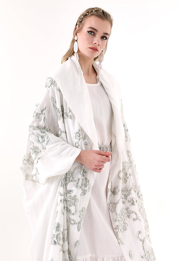 Choice Sequins Embroidery Long Kimono Jacket Offwhite