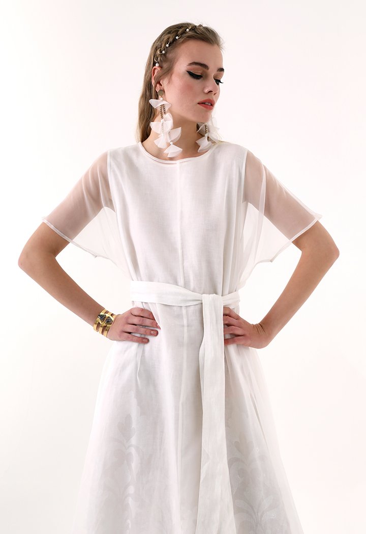 Choice Printed Organza Maxi Dress Offwhite