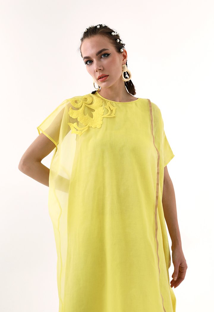 Choice Chiffon Overlay Kaftan Dress Yellow