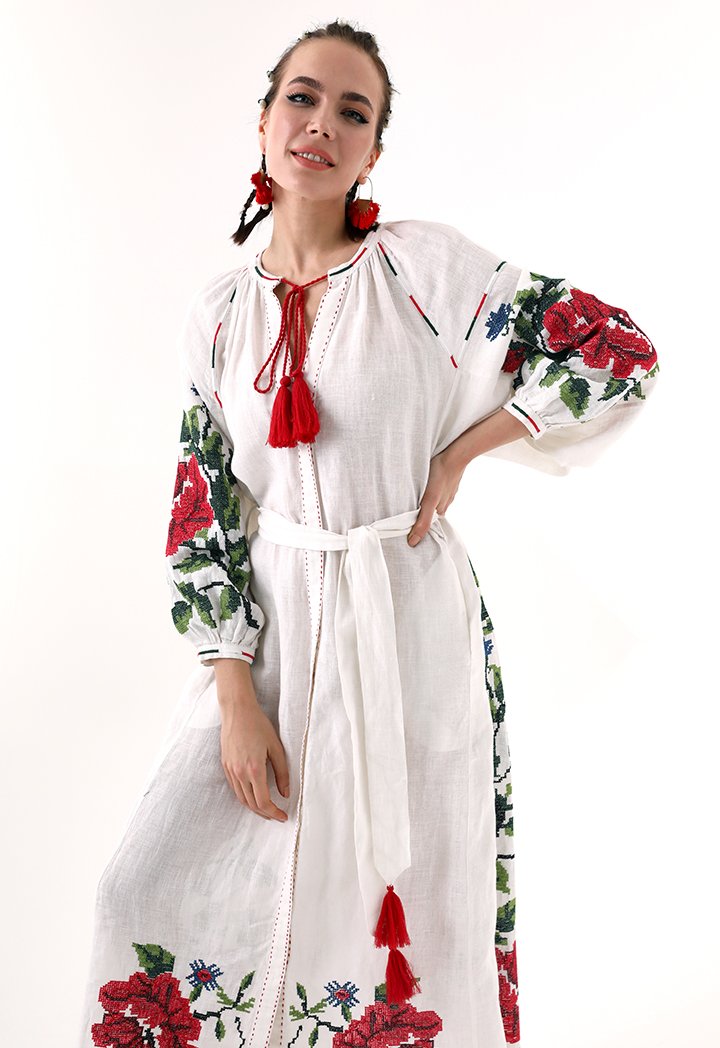 Choice Floral Embroidered Outer Dress Offwhite