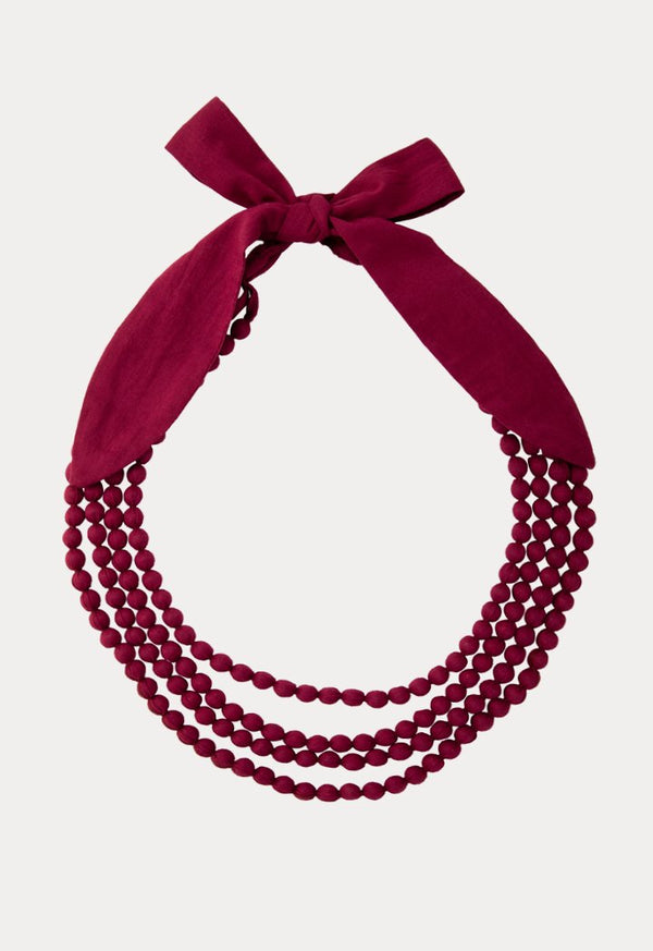Choice Fabric Beaded Layered Necklace Burgundy - Wardrobe Fashion