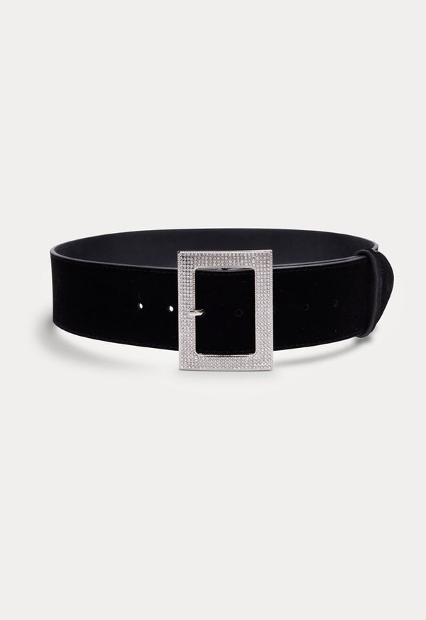 Choice Wide Rhinestone Buckle Belt Black - Wardrobe Fashion