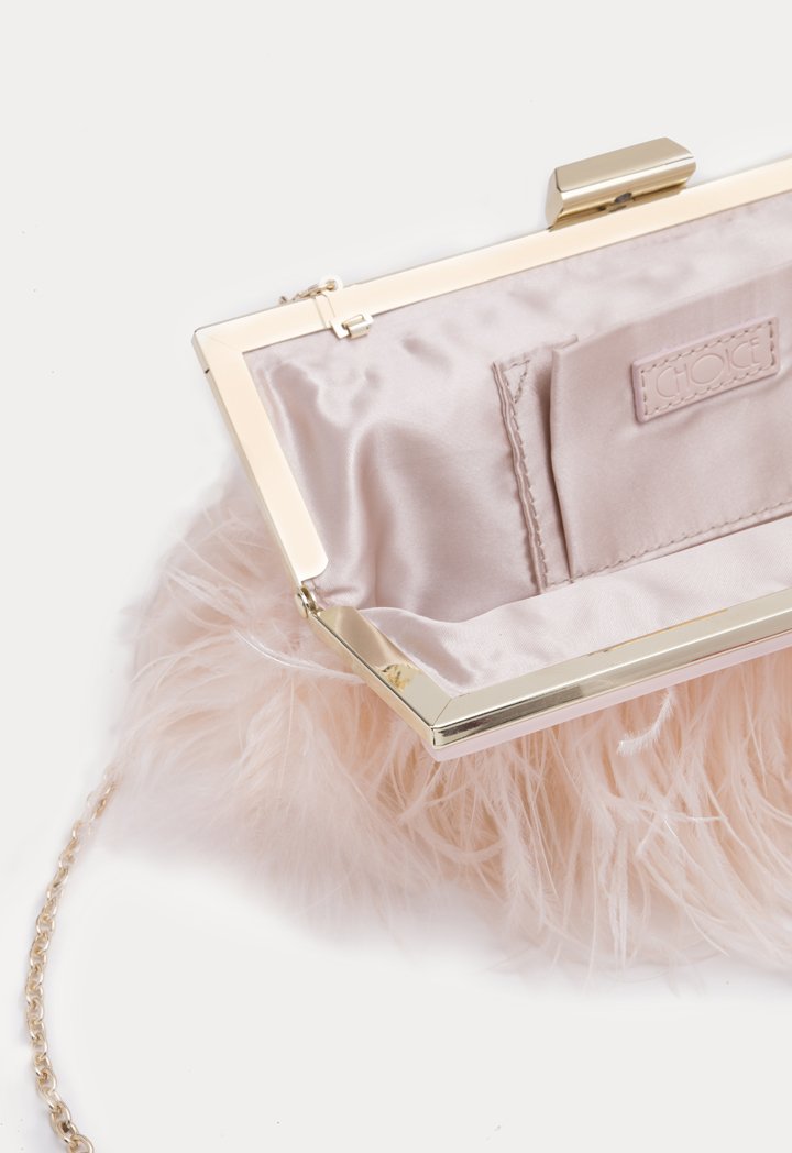 Choice Feather Trim Clutch Bag Blush - Wardrobe Fashion