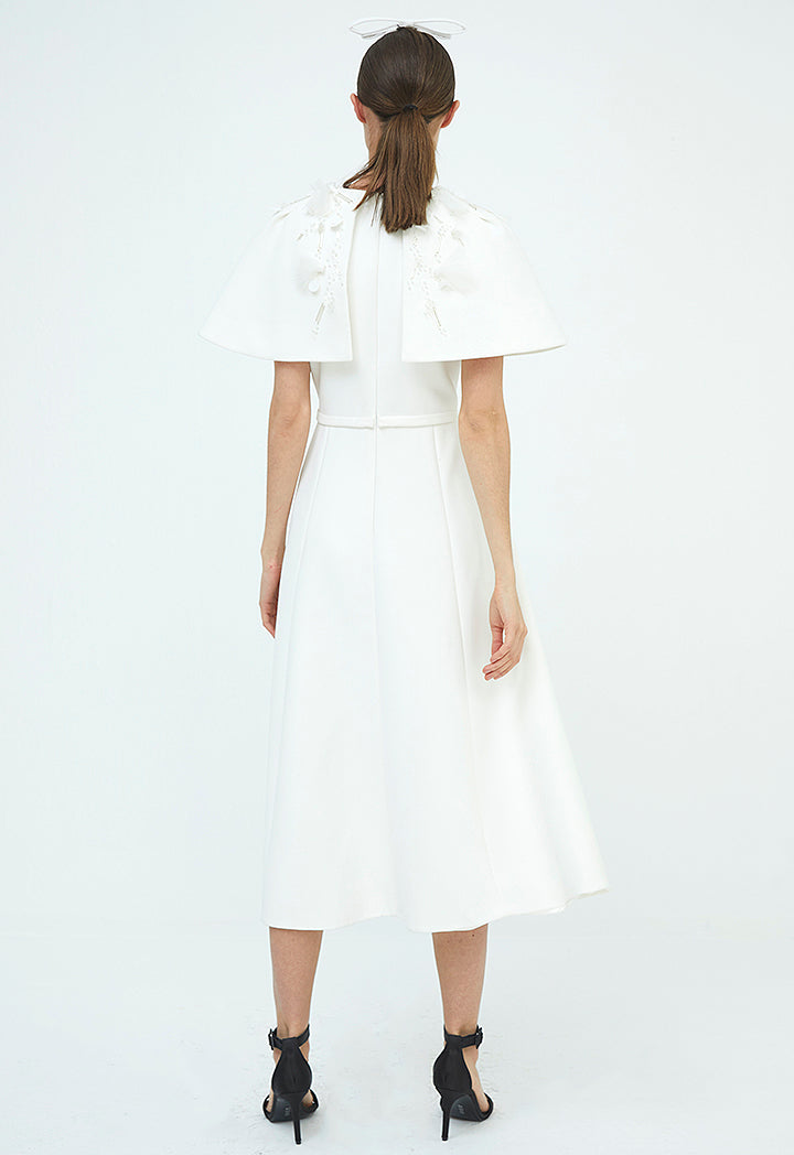 Choice Cape Sleeve Dress Off White