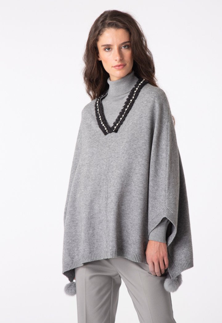 Choice Stud Embellish Knitted Top Grey