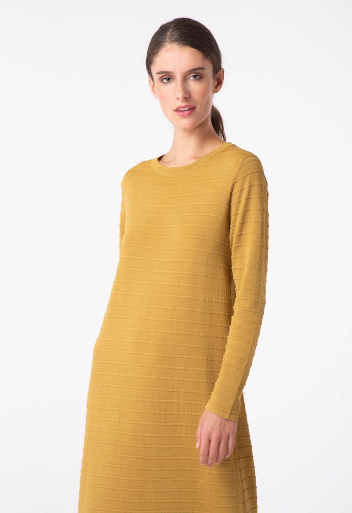 Choice Knitted Embossed Stripe Dress Olive